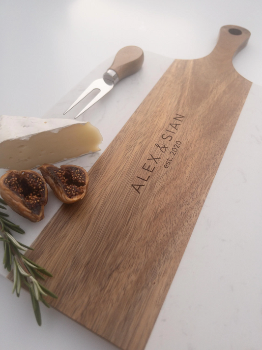 Engraved Acacia & Marble Cutting Board With Utensils