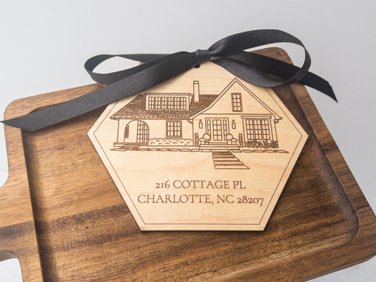 Engraved House Portrait Hexagon Ornament - Custom Closing or New Home Gift
