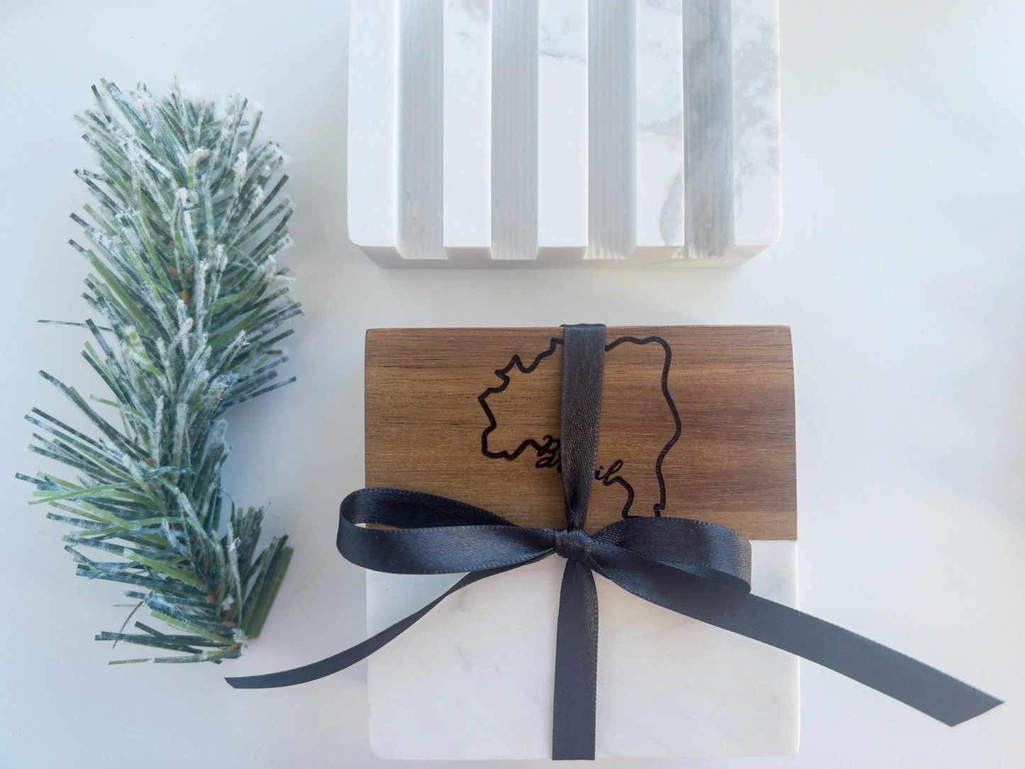 Engraved Custom State or Country Map Acacia & Marble Coasters